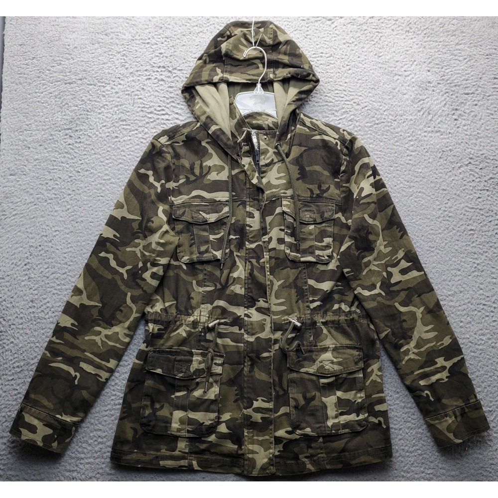 1 Sunset Lane Utility Field Jacket Womens L Multi Camouflage Lightweight Hooded